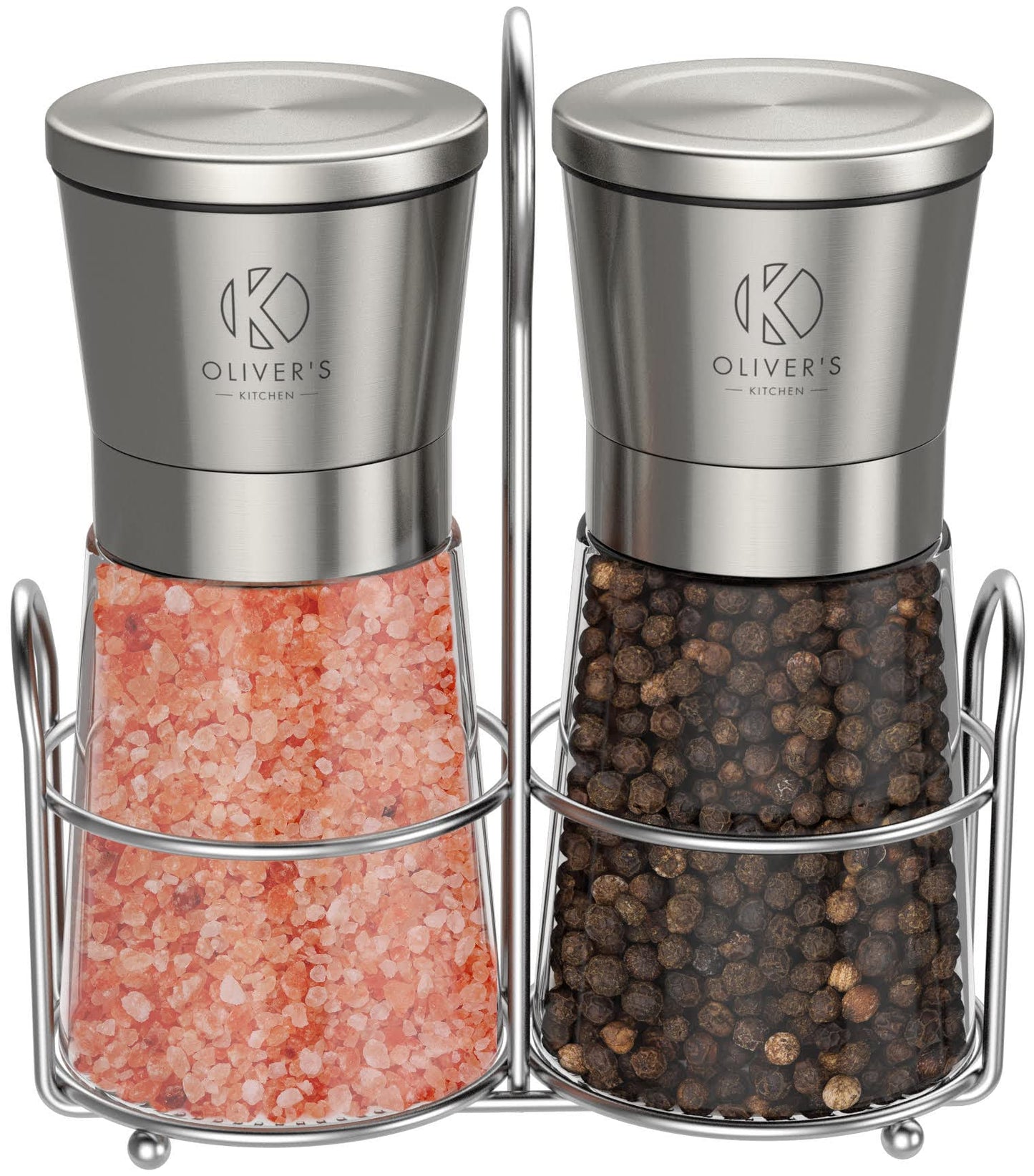 Oliver's Kitchen ® Salt & Pepper Grinder Set - 2X Premium Quality Ceramic Grinders - Easy to Fill & Use - Season to Perfection with Adjustable Coarseness - Large Capacity - Refill Less Often