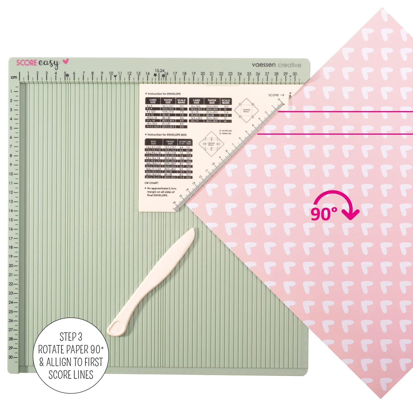 Vaessen Creative 2137-050 Easy Scoring Board cm in Mint Green with Bone Folder and Guide for Card Making and Paper Crafts, 30,5 x 30,5 cm Single