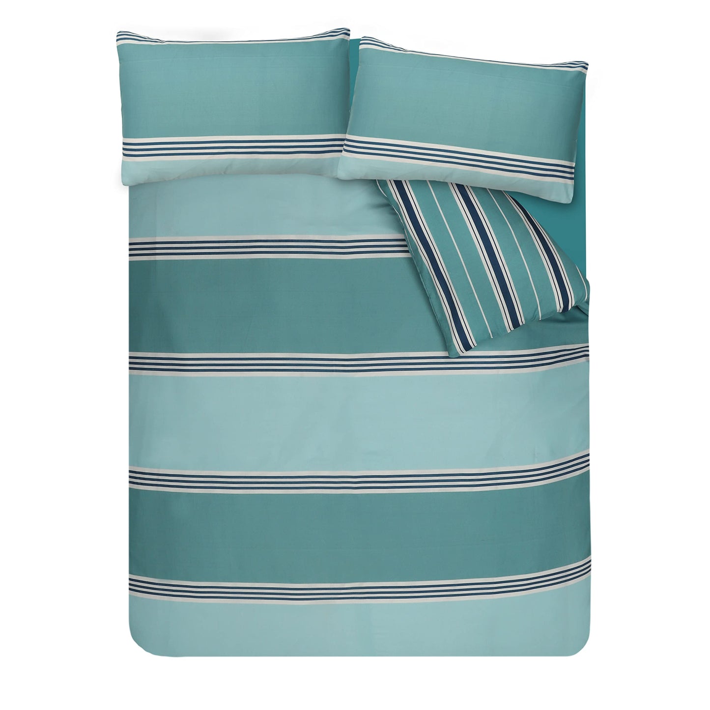 Sleepdown Duvet Cover Set - Teal - Geometric Banded Stripe - Reversible Quilt Cover Easy Care Bed Linen Soft Cosy Bedding Sets with Pillowcases - Double (200cm x 200cm)