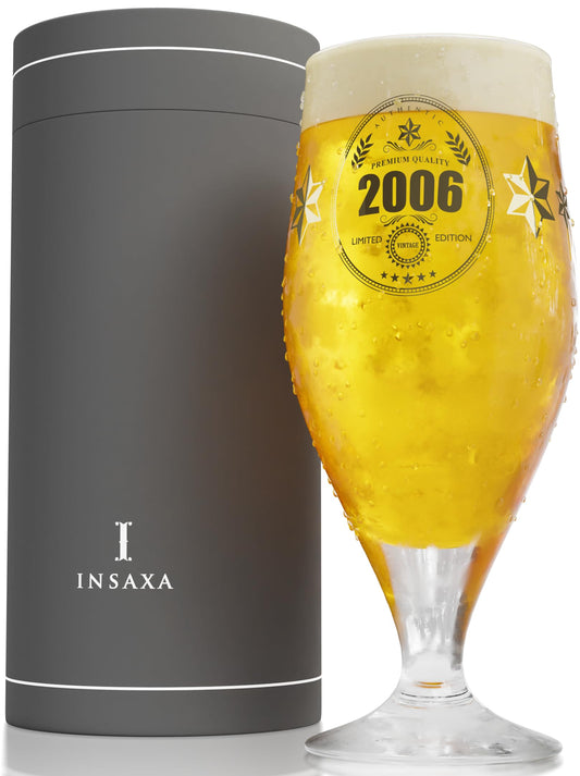 Insaxa 18th Birthday Gifts for Boys - Limited Edition 2006 Premium Quality Beer Glass (1 Pint / 580ml) 2006 18th Birthday