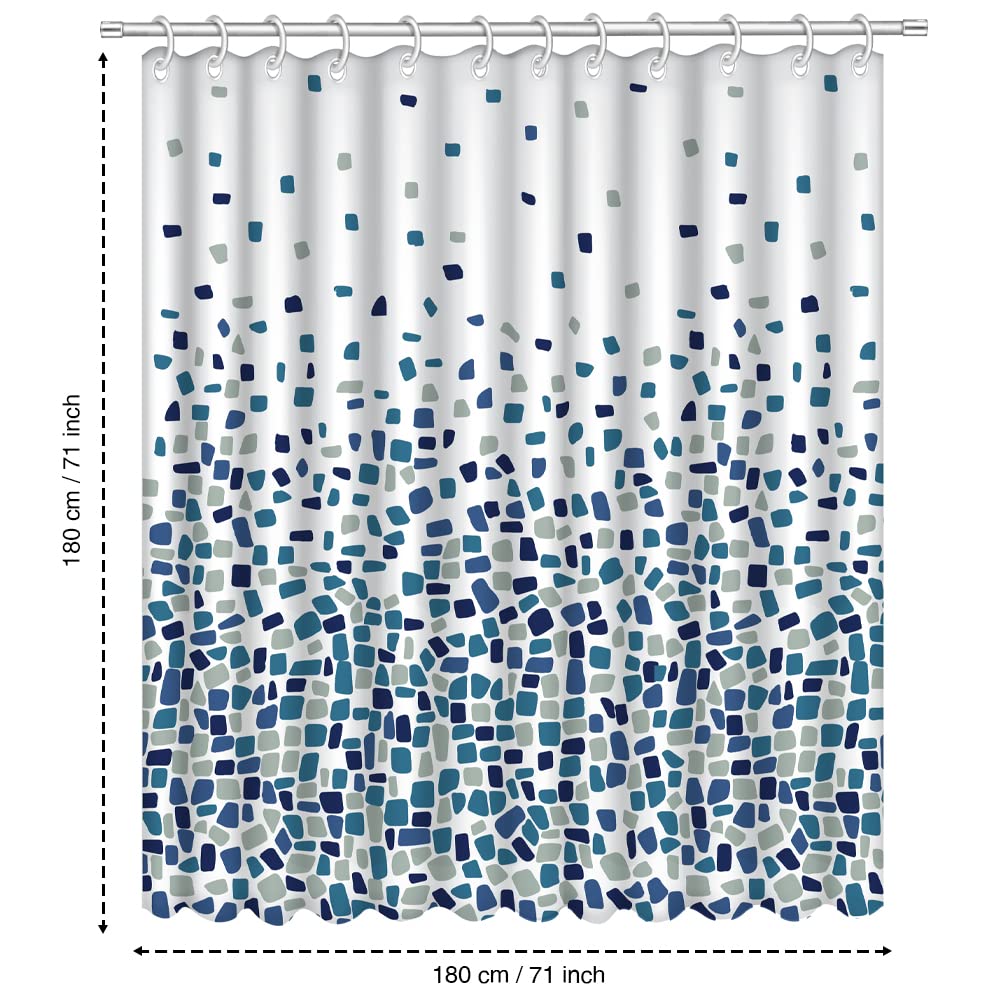 ANSIO Shower Curtain Mould & Mildew Resistant (Mosaic Blue, 180 x 180 cm - 2 Pack) Mosaic Blue