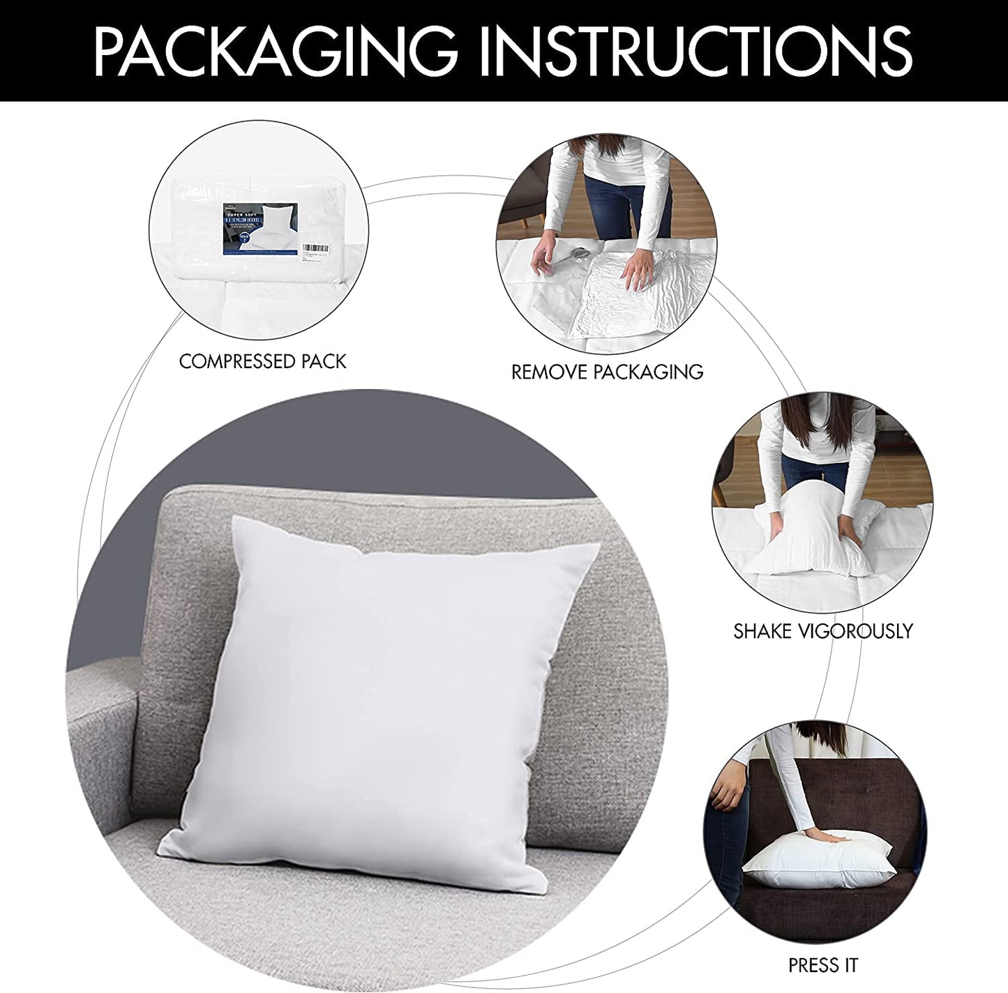 Utopia Bedding Cushion Inner Pads (Pack of 4), 50 x 50 cm (20" x 20") Cushion Stuffer Inserts, Hollowfibre Pillows (White) 50x50 cm (Pack of 4)