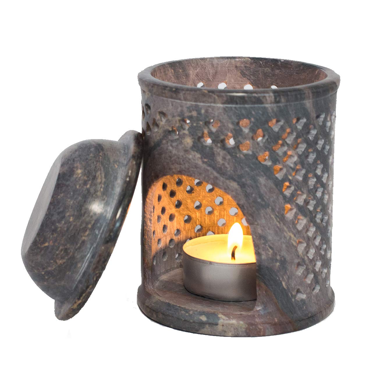 Klass Home Jali Soapstone Oil Burner Moroccan Style Wax Melt Burner for Home Decor, Oil Diffuser Wax Burner for Bedroom decor, Essential Oil Diffuser Warmer Tea Light Candle Holder Burner