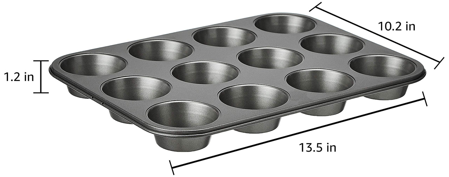 Amazon Basics Nonstick Round Carbon Steel Muffin Pan, 2-Pack, Grey Muffin Trays Only