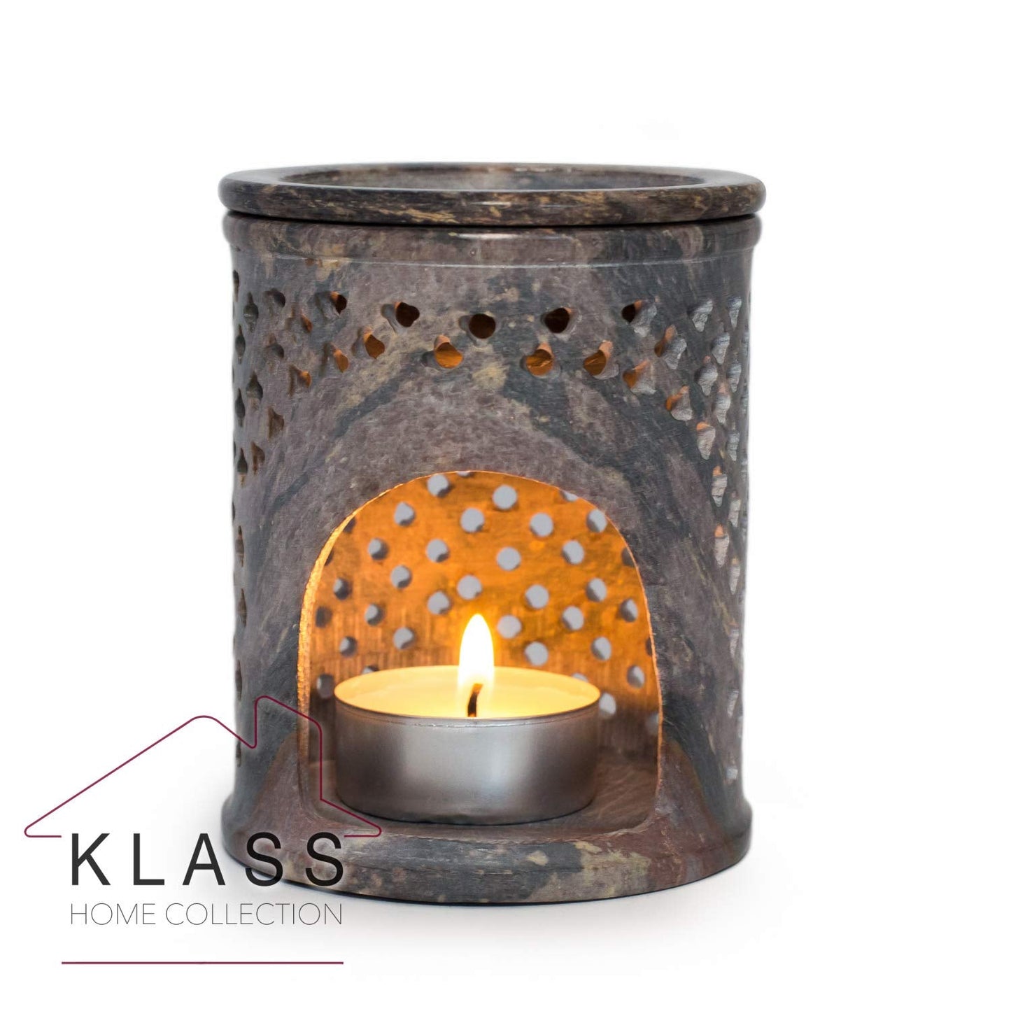 Klass Home Jali Soapstone Oil Burner Moroccan Style Wax Melt Burner for Home Decor, Oil Diffuser Wax Burner for Bedroom decor, Essential Oil Diffuser Warmer Tea Light Candle Holder Burner