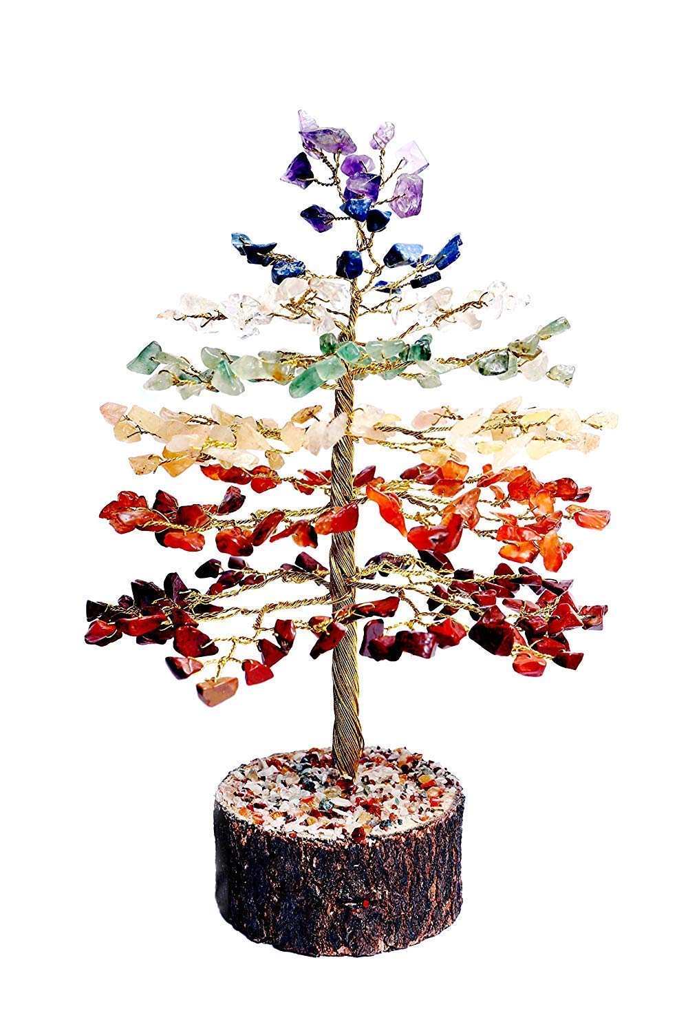 Seven Chakra Tree of Life, Crystals and Gemstones Tree, Feng Shui Bonsai Tree for Positive Energy, 7 Chaka Tree, Artificial Decorative Tree, Spritiual Gifts for Women, Reiki Healing Money Tree (Golden Wire) Seven Chakra