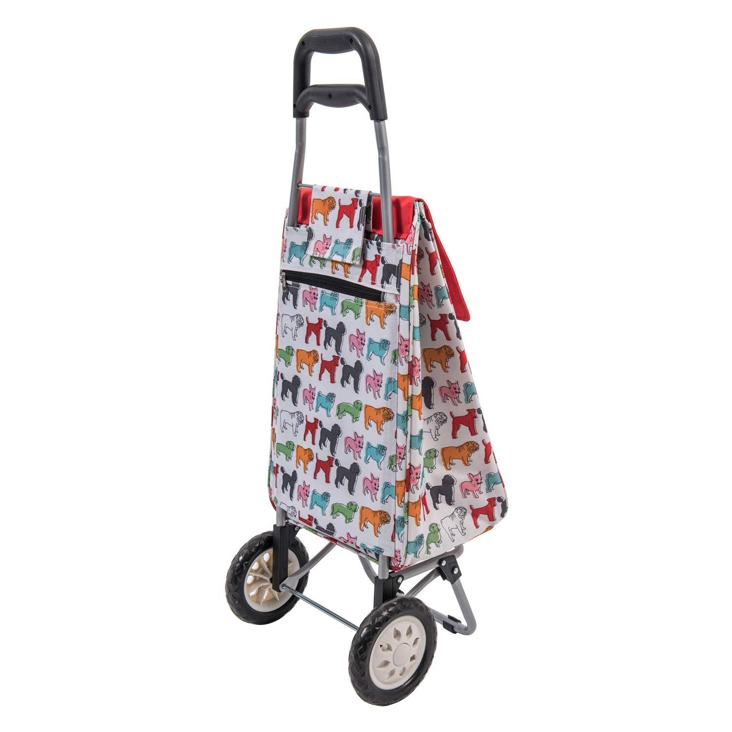 Sabichi Pug Multicoloured Shopping Trolley - Lightweight Foldable Grocery Trolley - 45ltr Capacity - Steel Body Frame - 95 x 35 x 28cm - 2 wheel shopping trolley