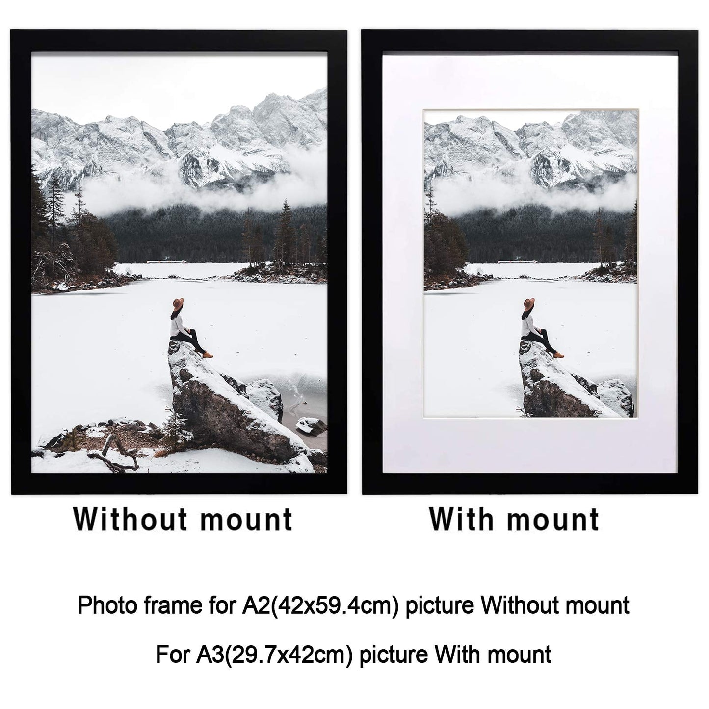 SILD A2 Poster Frame - Solid Wood Frames Black Picture Frame A2 with Mount for A3 Frame 1 Pack A2 Black