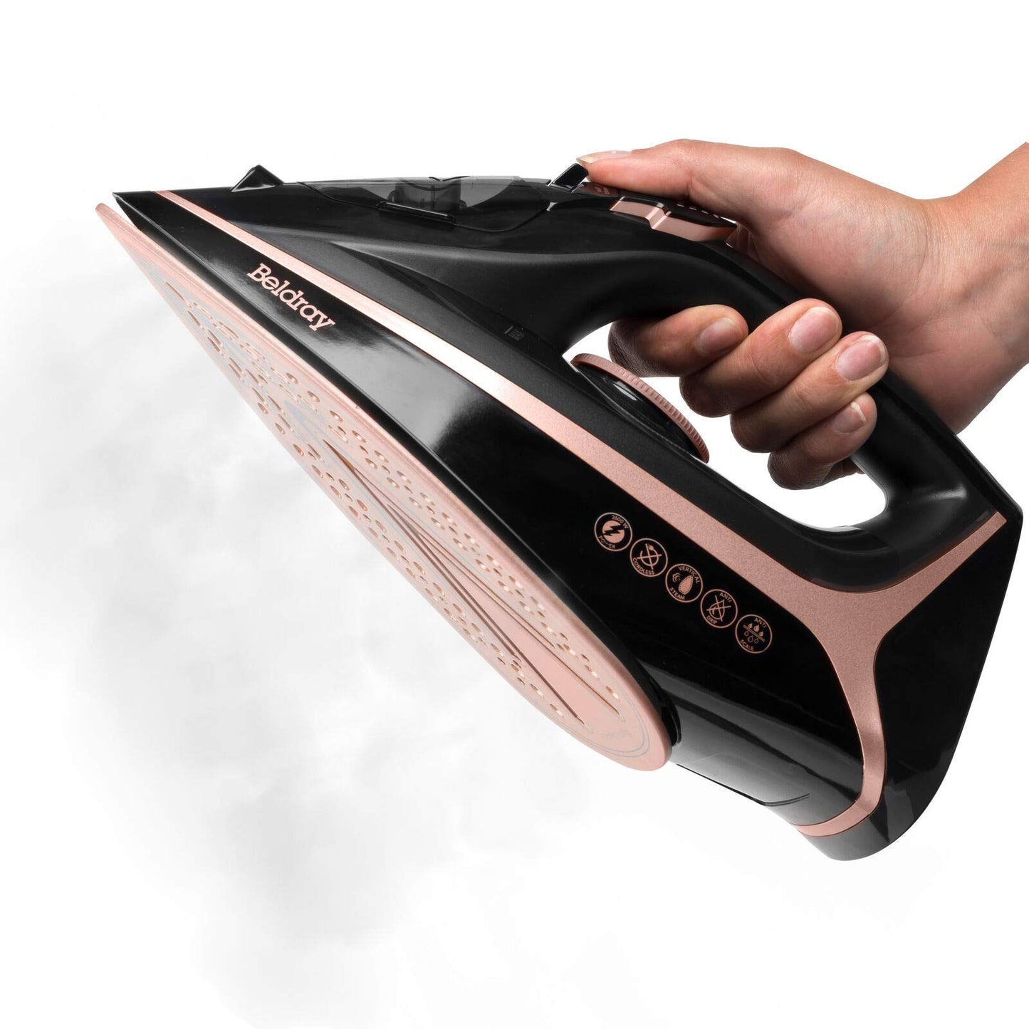 Beldray BEL0987RG 2 In 1 Cordless Steam Iron - 300ml, Rose Gold Edition, 360° Charging Base, Smooth Ceramic Soleplate, Corded or Cordless, 2600 W, 140g/min Steam Shot, Anti-Drip & Anti-Calc Functions Single