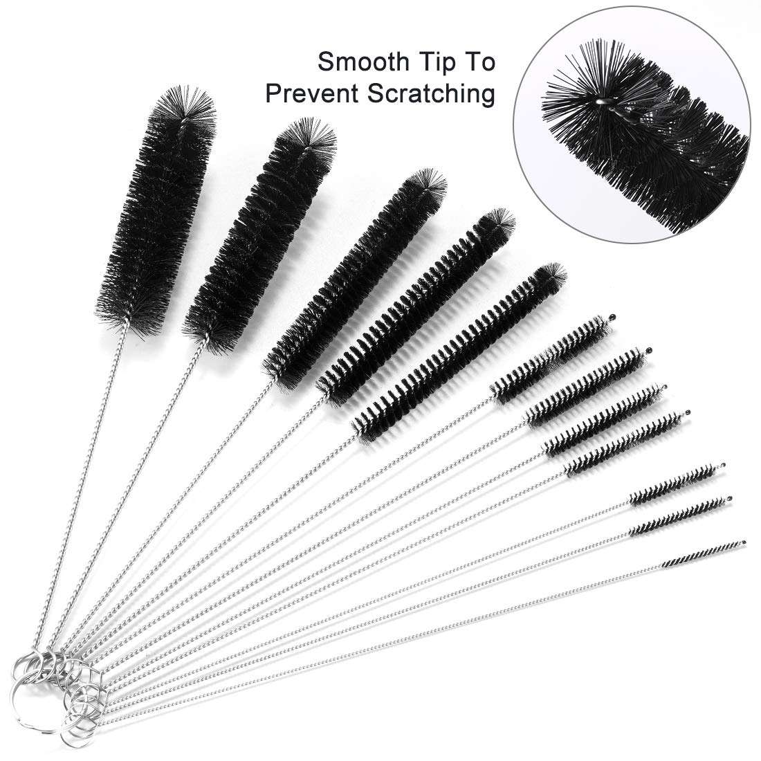 Kiemeu Bottle Brushes For Cleaning Small Pipe Cleaner Brush Small Brush For Cleaning,Reusable Straw Cleaner Brush,Black Black