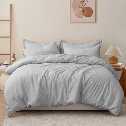 RUIKASI Super King Size Duvet Cover Set - Microfiber Superking Duvet Cover with 2 Pillowcases, Ultra Soft Bedding Quilt Cover with Zipper Closure, Grey