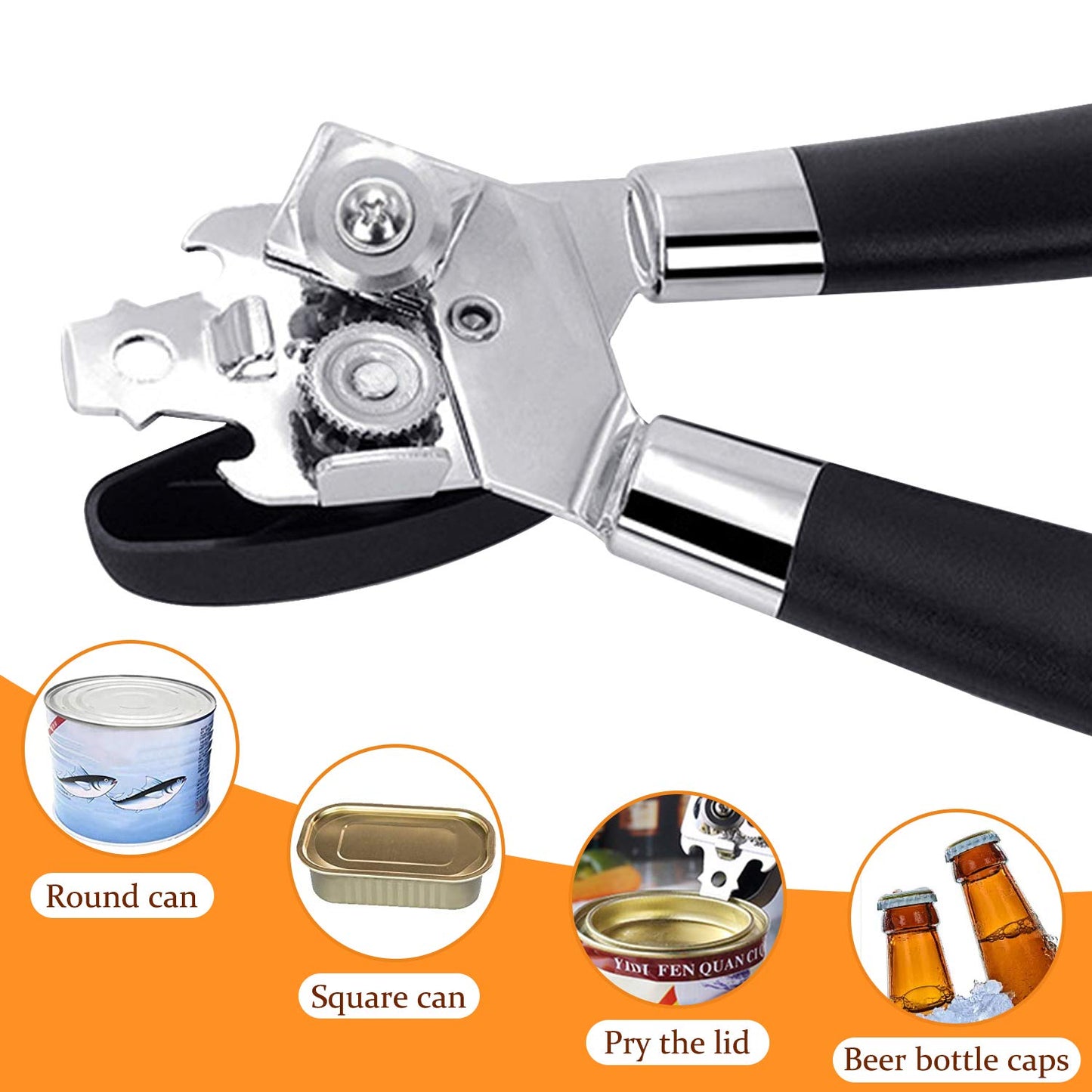 Navani Stainless Steel Can Opener Manual That Work Comes with 2 Additional Smooth Edge Tin Opener Replacement Blades and Also an Ergonomically Jar Opener Suitable for The Elderly with Arthritic Hands Black With 2 Blades