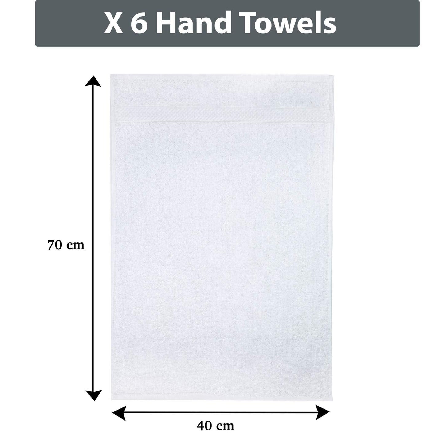 IBIMZA Hand Towel - Soft & Super Absorbent White Hand Towels for bathroom, Ring Spun Quick Dry Egyptian Cotton Hand Towel Set of 6 Bathroom Hand Towels White - (40 x 70 cm)