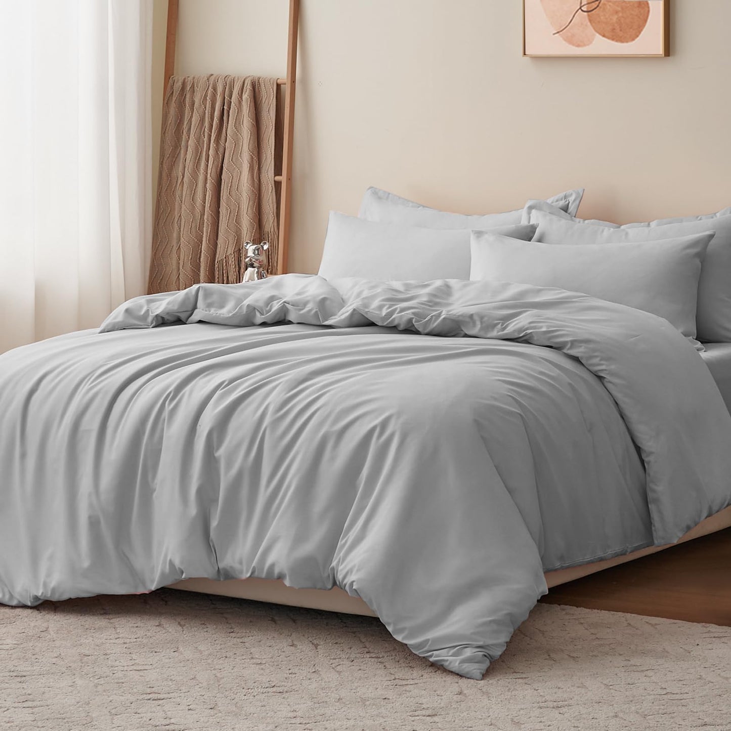 RUIKASI Super King Size Duvet Cover Set - Microfiber Superking Duvet Cover with 2 Pillowcases, Ultra Soft Bedding Quilt Cover with Zipper Closure, Grey