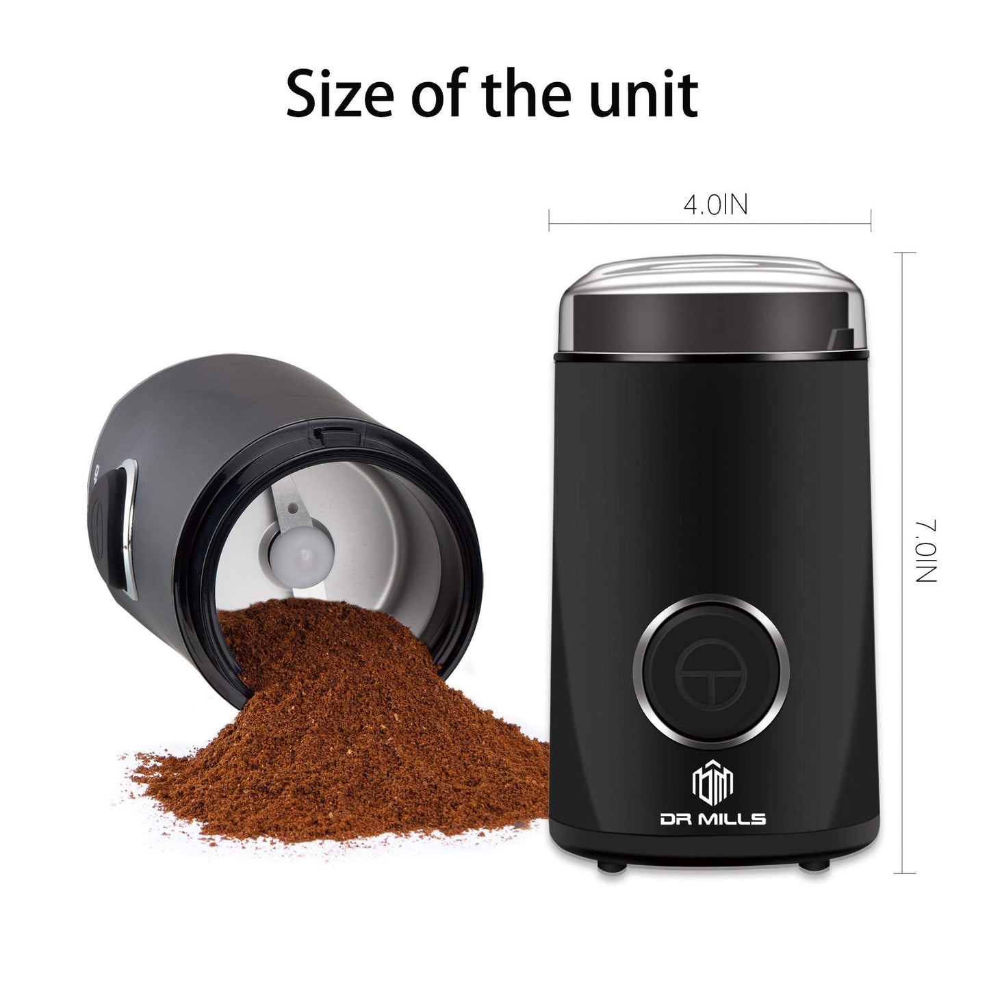 DR MILLS DM-7441 Electric Dried Spice and Coffee Grinder, Blade & Cup Made with SUS304 stianlees Steel(Black） Black