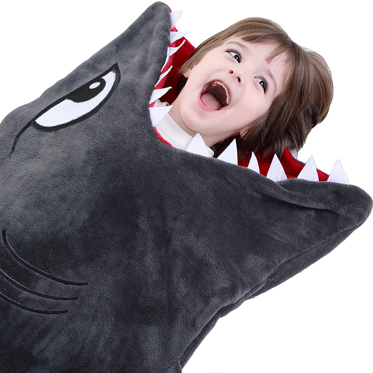 CozyBomB Cozy Shark Tails Blanket for Kids - Smooth One Piece Blankie Design - Durable Seamless Plush Throw - Grey Sleeping Bag with Fin - Christmas Birthday Gifts for Boys & Girls