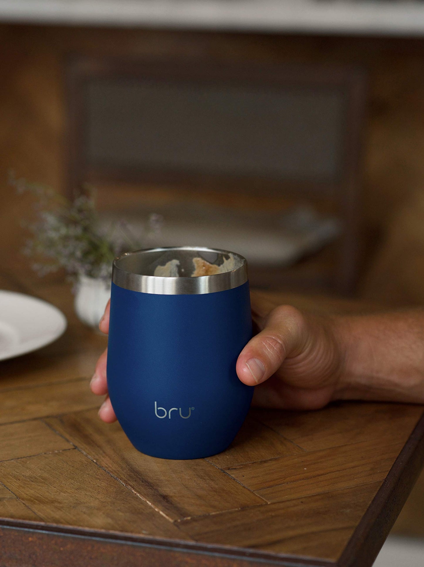 bru Reusable Coffee Cup | Travel Mug | 12oz/340ml | Vacuum Insulated | Stainless Steel | Eco-Friendly Thermal Cup (Blue Planet) Blue Planet