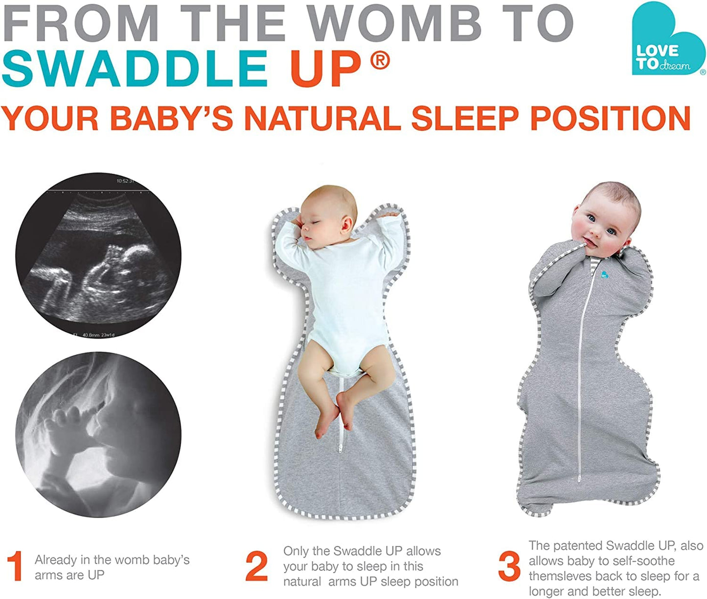 Love To Dream Swaddle Up Original, Small (3.5-6kg), Ideal Fabric for Moderate Temperatures (20-27°C), Arms Up Position, Hip-Healthy, Twin Zipper for Easy Nappy changes, Grey