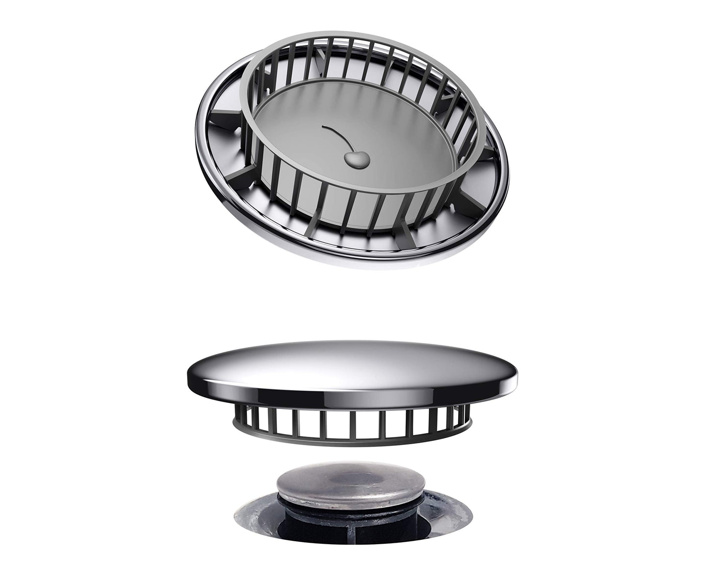 Chrome Cherry Tub Flo Stainless Steel Hair Catcher for Shower, Tub, and Sink Drains - No Installation Required