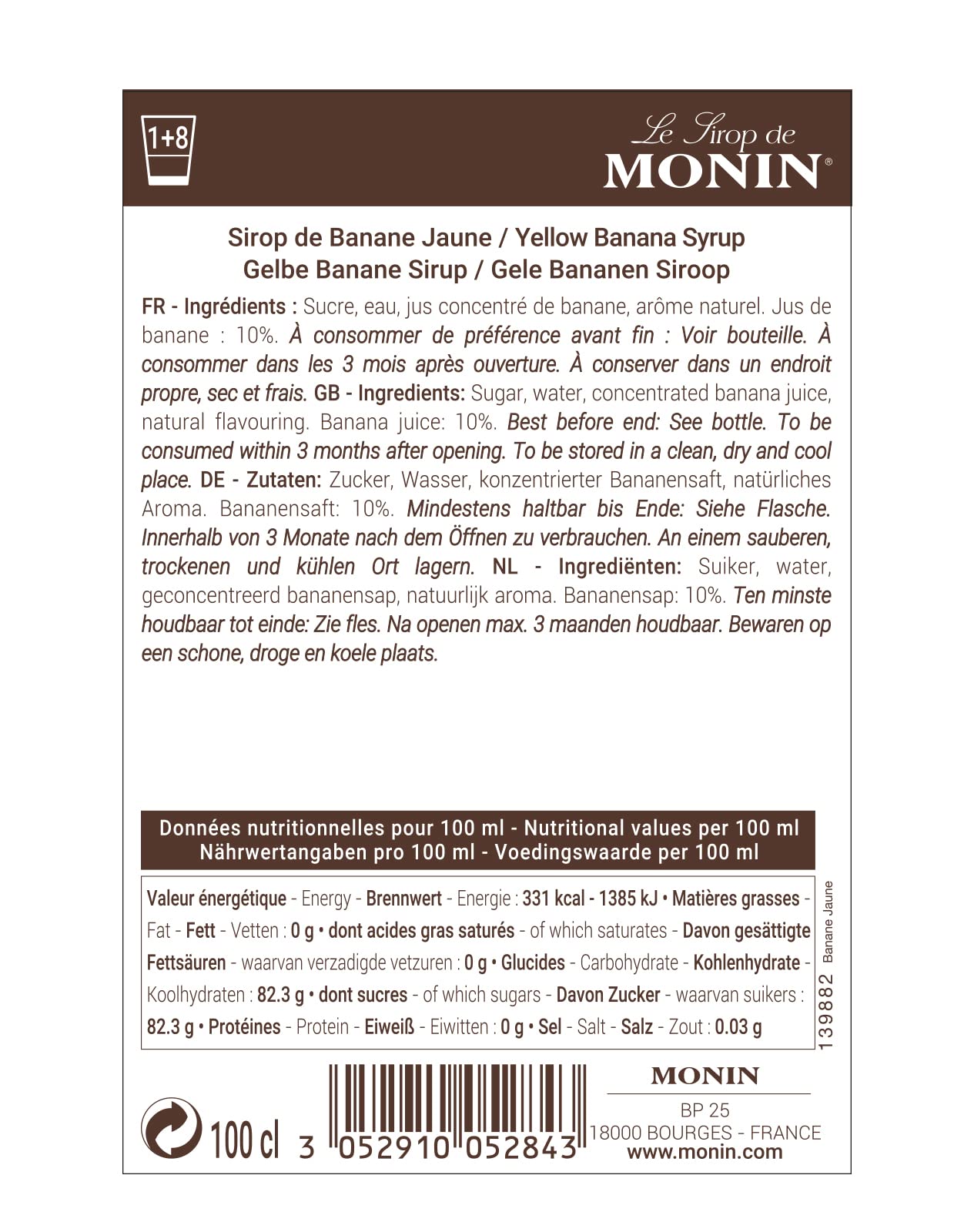 MONIN Premium Yellow Banana Syrup 1L for Cocktails and Mocktails. Vegan-Friendly, Allergen-Free, 100% Natural Flavours and Colourings. Pair with Caramel for Banoffee Syrup 1 l (Pack of 1)