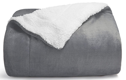 WAVVE Sherpa Fleece Blanket Queen Size - Winter Blanket Fluffy Microfiber Solid Blankets for Bed Large Throw, Grey, 220x240cm Silver Grey