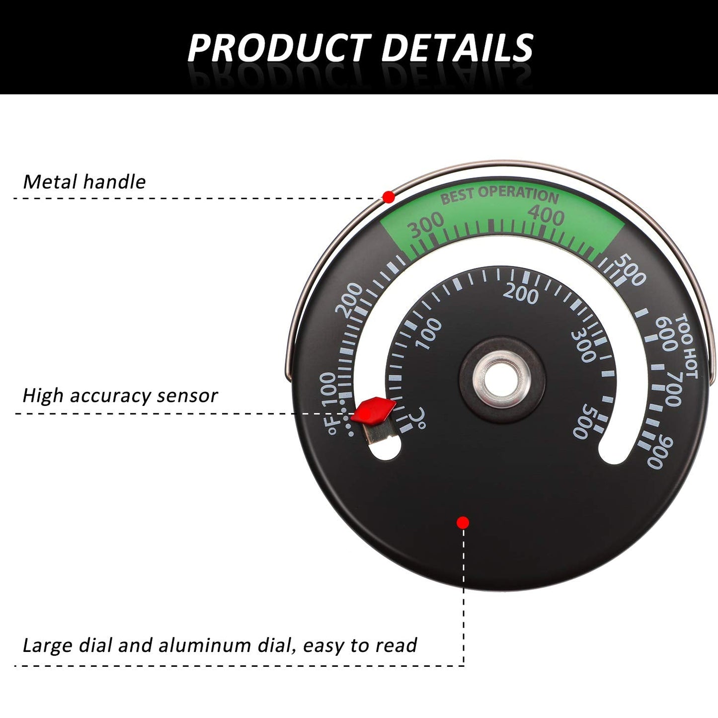 Magnetic Stove Thermometer Fire Stove Thermometer Gauge for Wood Log Chimney Oven Temperature Meter (1)