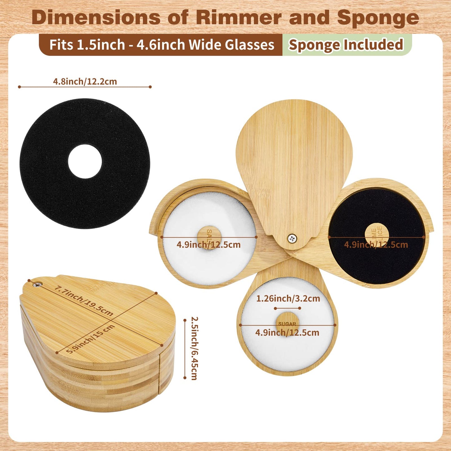 Margarita Salt Rimmer Set,1 Pack 3 Tier Bar Glass Rimmer Bamboo Wood Sugar Salt Box with Sponge,Bartender Tool for Cocktail and Margarita Salt Rimmer-Wood