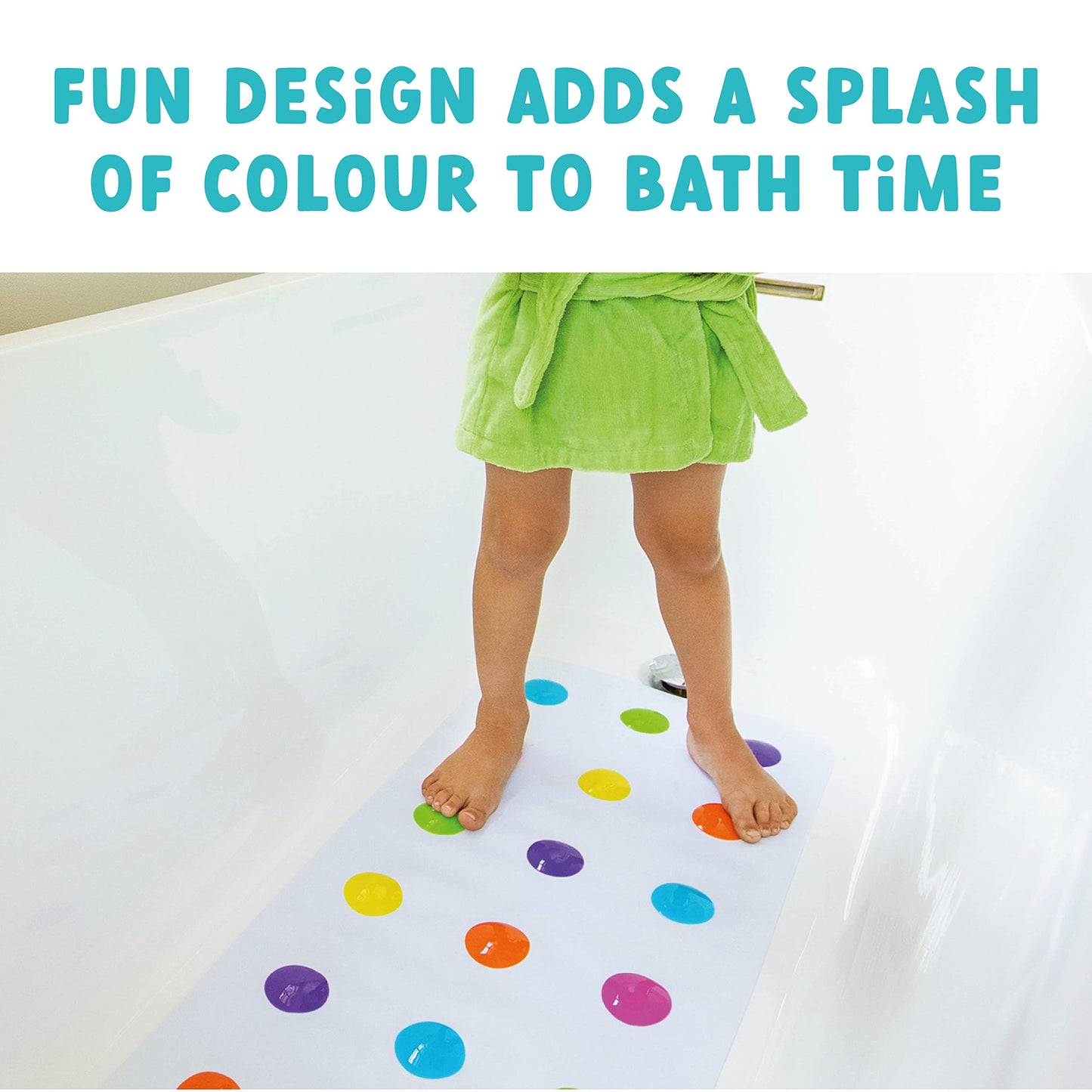 Munchkin Dandy Dots Non Slip Baby Bath Mat, Colourful Bubble Bath Mat & Shower Mat, Safety Kids Plastic Mat with Skid-Resistant Suction Cups, Essential Children's Accessories