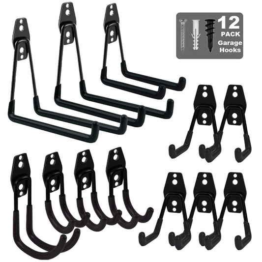 Remiawy Garage Hooks, 14 Pack Heavy Duty Garage Storage Hooks Steel Tool Hangers for Garage Wall Mount Utility Hooks and Hangers with Anti-Slip Coating for Garden Tools, Ladders, Bikes, Bulky Items Black