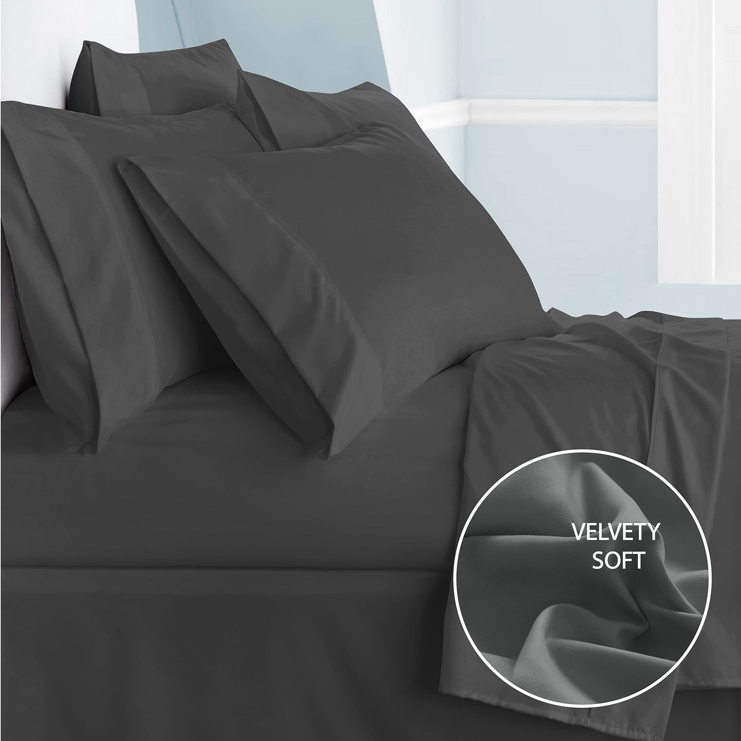 Cathay Luxury Silky Soft Polyester Single Fitted Sheet, Queen Size, Gray