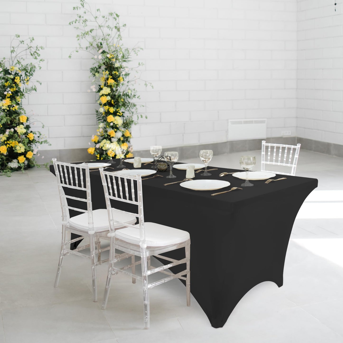 Utopia Kitchen Spandex Table Cloth 1 Pack [6FT, Black] Tight, Fitted, Washable and Wrinkle Resistant Stretch Rectangular Patio Table Cover for Event, Wedding, Banquet & Parties [183Lx76Wx76H] cm 6 feet