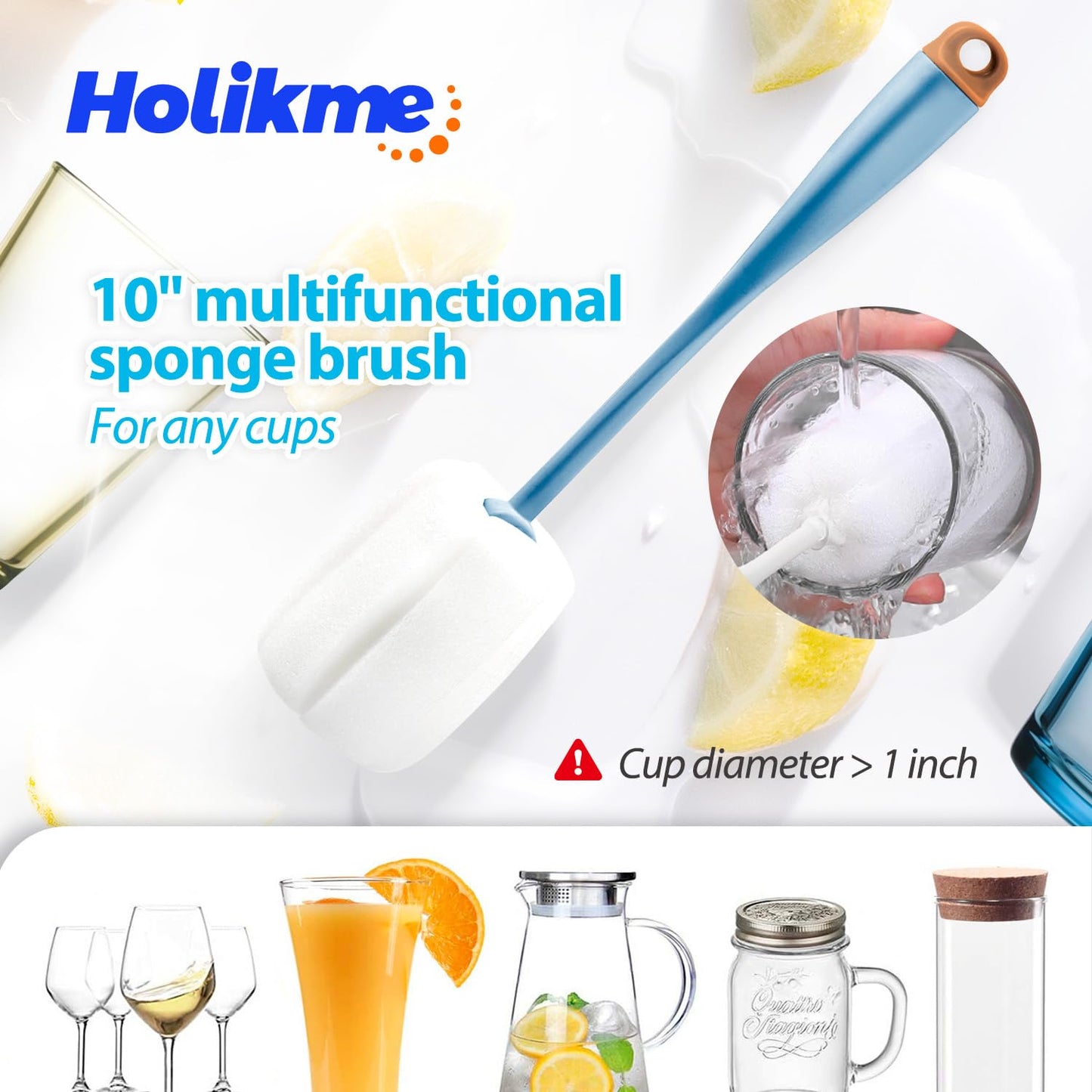 Holikme 8Pcs Bottle Cleaning Brush Set, Long Handle Bottle Cleaner for Washing Narrow Neck Beer Bottles, Wine Decanter, Narrow Cup, Pipes, Hydro Flask Tumbler, Sinks, Cup Cover Coffee