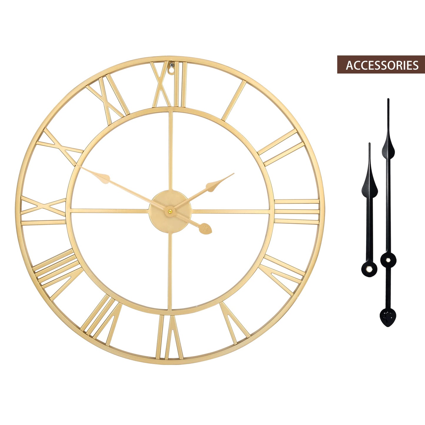 HAITANG Roman Retro Large Wall Clock Round Metal Silent Non Ticking Battery Operated 40CM /16 Inches Gold Roman Numerals Clocks for Living Room,Bedroom,Kitchen Decor-40cm