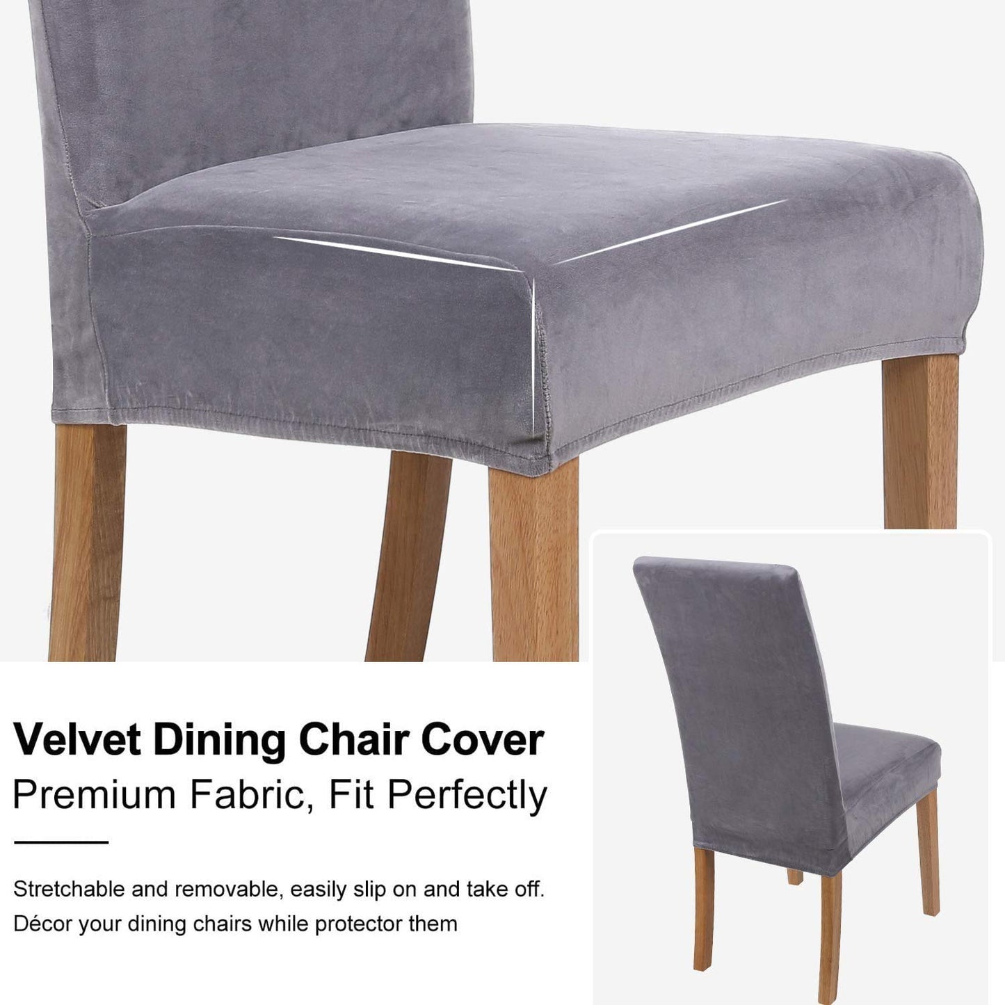 smiry Stretch Chair Covers for Dining Room, Silver Grey Set of 4 Velvet Dining Chair Slipcovers