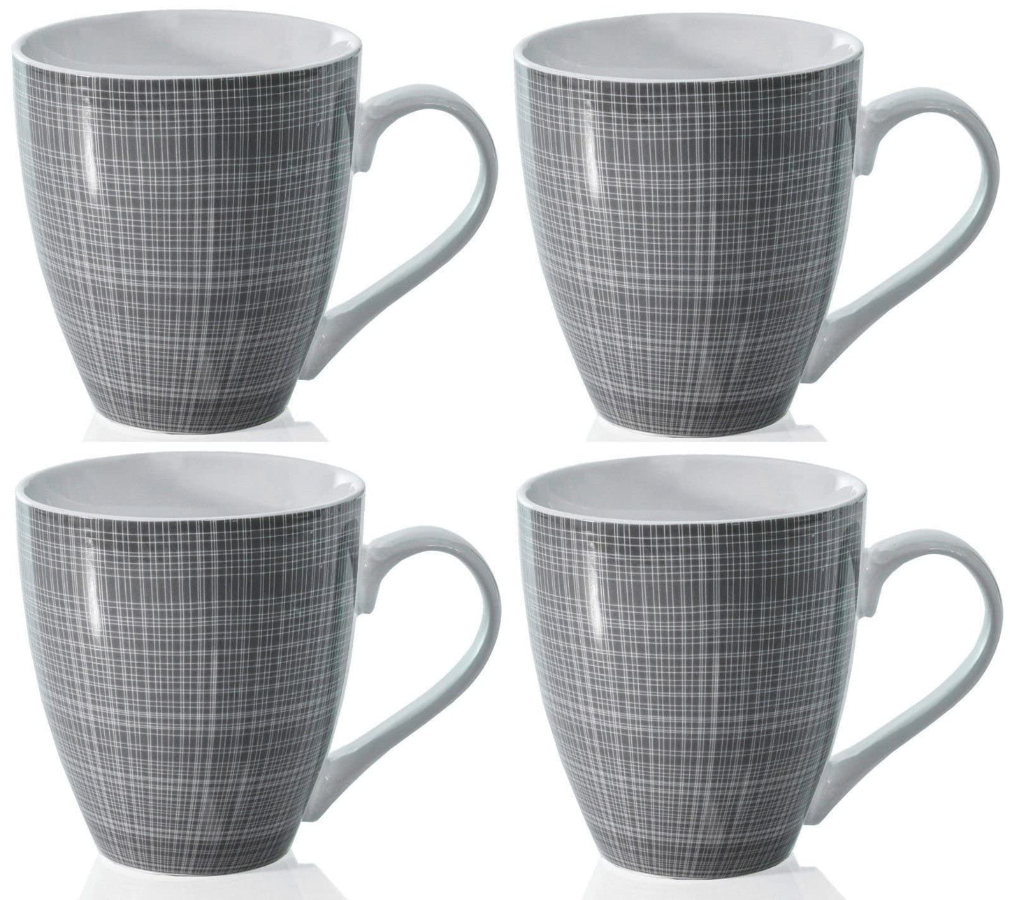 Sketch Set of 4 Mugs Porcelain Extra Large Coffee Soup Hot Cocoa Mugs (Grey), 568ml