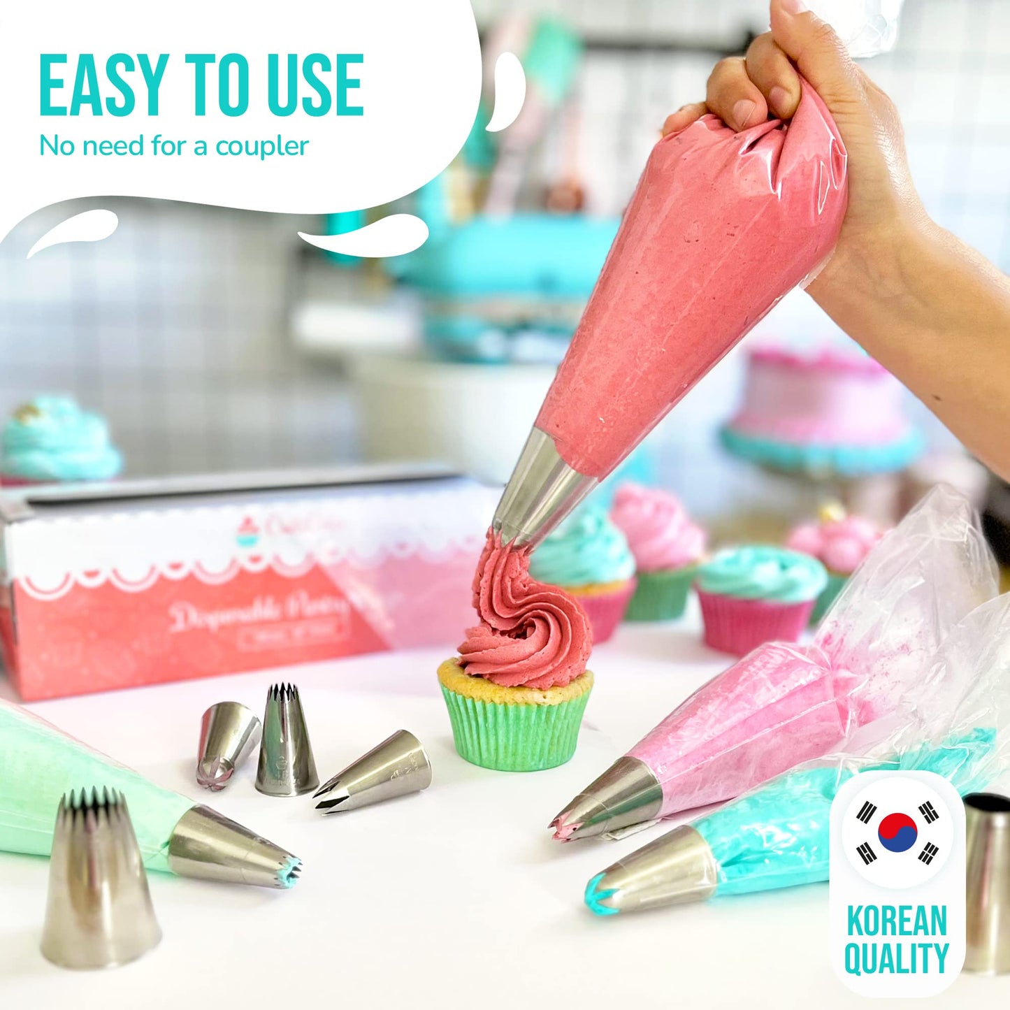 CukkiCakes 6pcs Large Piping Nozzles Set (1M, 2D, 4B, 1A, 124, 895) Icing Nozzles, Piping Tips for Decorating Cakes, Cupcakes - Compatible with Piping Bags - Made in Korea Large Standard Nozzles (L)