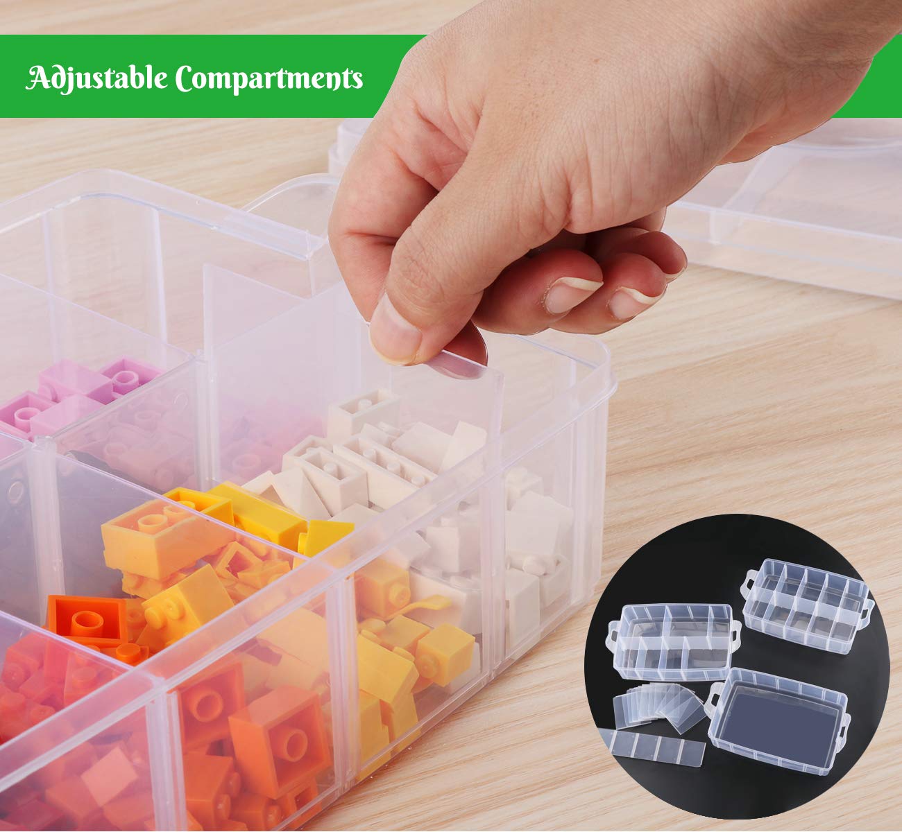 Anstore Craft Storage Box with Compartments, 3-Tier 30 Sections Transparent Stackable Plastic Box Organiser with Handle, Practical Sorting Box for Crafts, Jewelry, Toy, Sewing Accessories Large