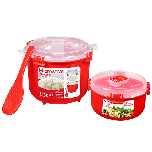 Sistema Microwave Rice Cooker (2.6L) & Round Microwave Food Container (915ml) Set | Food Containers with Steam-Release Vents | BPA-Free | Recyclable with TerraCycle® | 2 Count Rice Cooker + Round Container Single