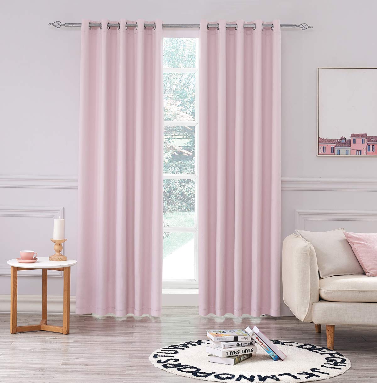 Super Soft Matt Satin 100% Thermal Blackout Blush Pink Eyelet Curtain Window Treatment Drapes 2 panels for Bedroom, Livingroom, Kids Nursery Room W46 x L72 inch 46x72