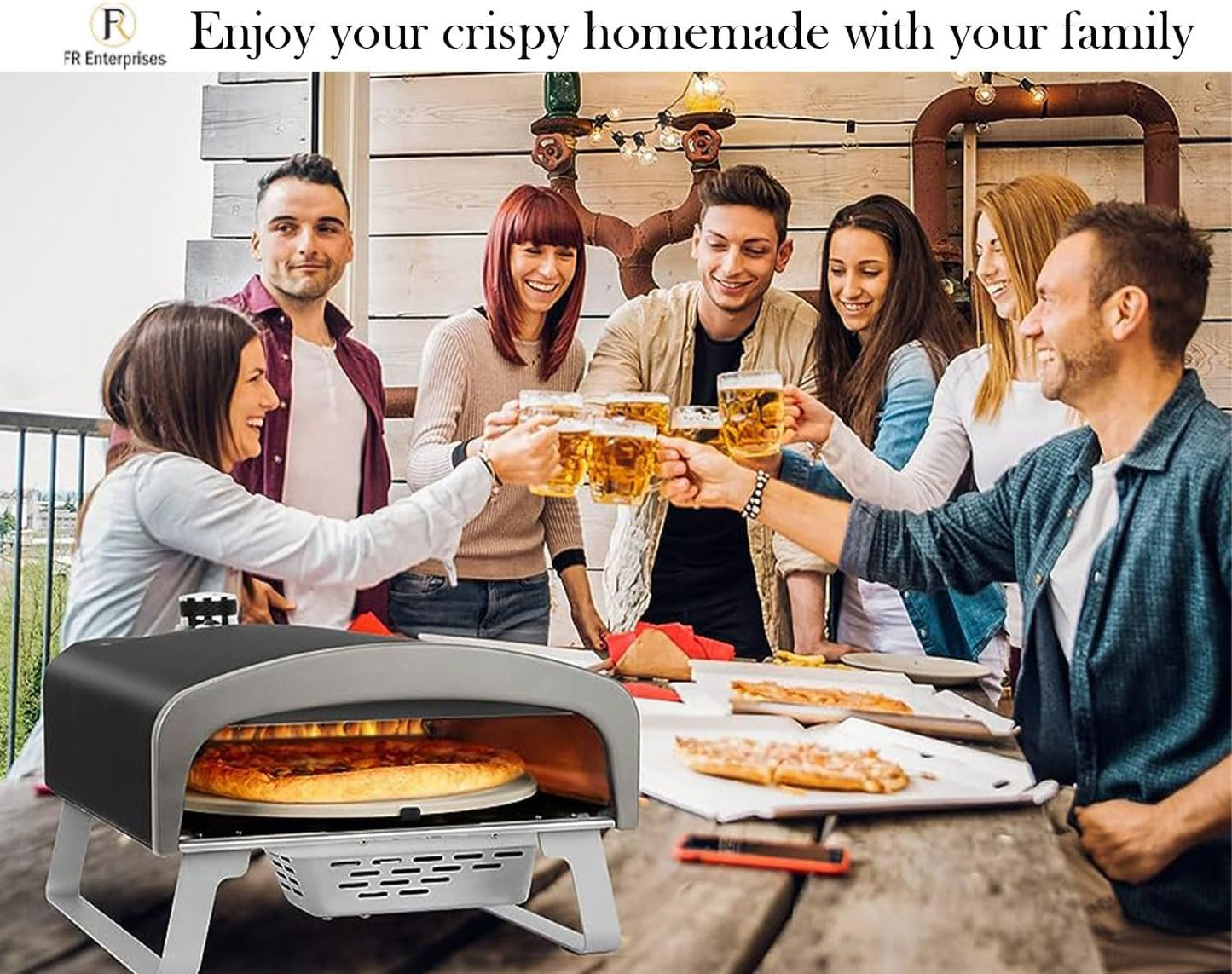 FR Enterprises Pizza Stone for Oven - Round Stone with Pizza Peel, Paddle, and Cutter - Round Stone for BBQ, Grill, Baking Bread, Pizza, and Cookies - Portable for Indoor and Outdoor