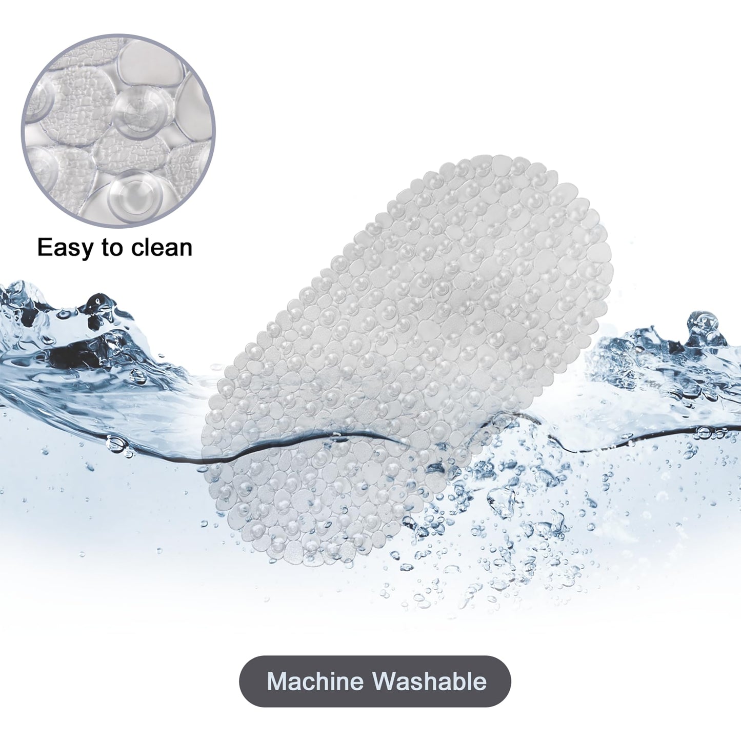 WELTRXE Non Slip Bath Mats for Inside Bath, 69 x 36 cm Clear Pebble Bath Mat Non Slip Anti Mould, Anti Slip Shower Mat, Flexible Oval PVC Bathtub Mat with Suction Cups & Drain Holes, Machine Washable Oval - 69x36cm