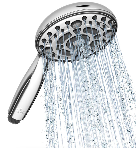 Lokby 6 Settings Shower Head High Pressure - Water Saving System 28% Less Water with High Pressure Shower Heads - Low Pressure Shower Head - Anti-Clog Nozzles Prevent Build Up - G1/2 Connection 6-Mode Premium Chrome (No Hose)