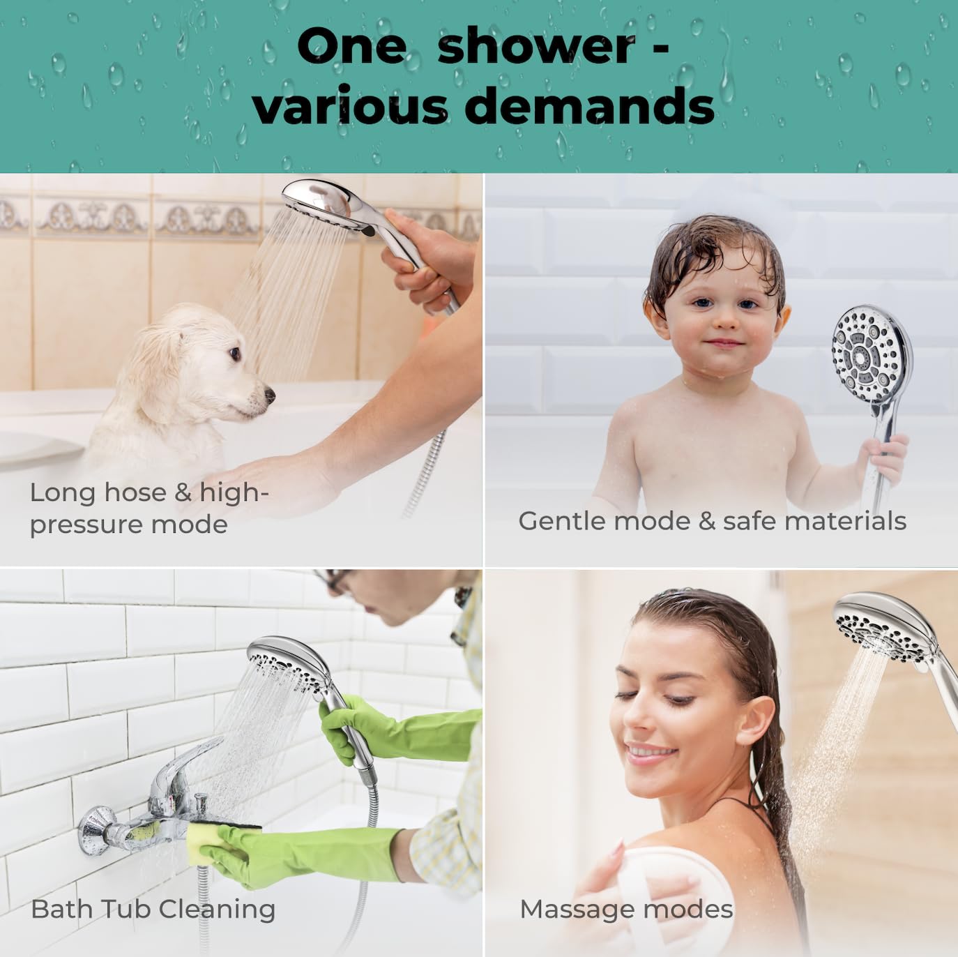 Lokby 6 Settings Shower Head High Pressure - Water Saving System 28% Less Water with High Pressure Shower Heads - Low Pressure Shower Head - Anti-Clog Nozzles Prevent Build Up - G1/2 Connection 6-Mode Premium Chrome (No Hose)