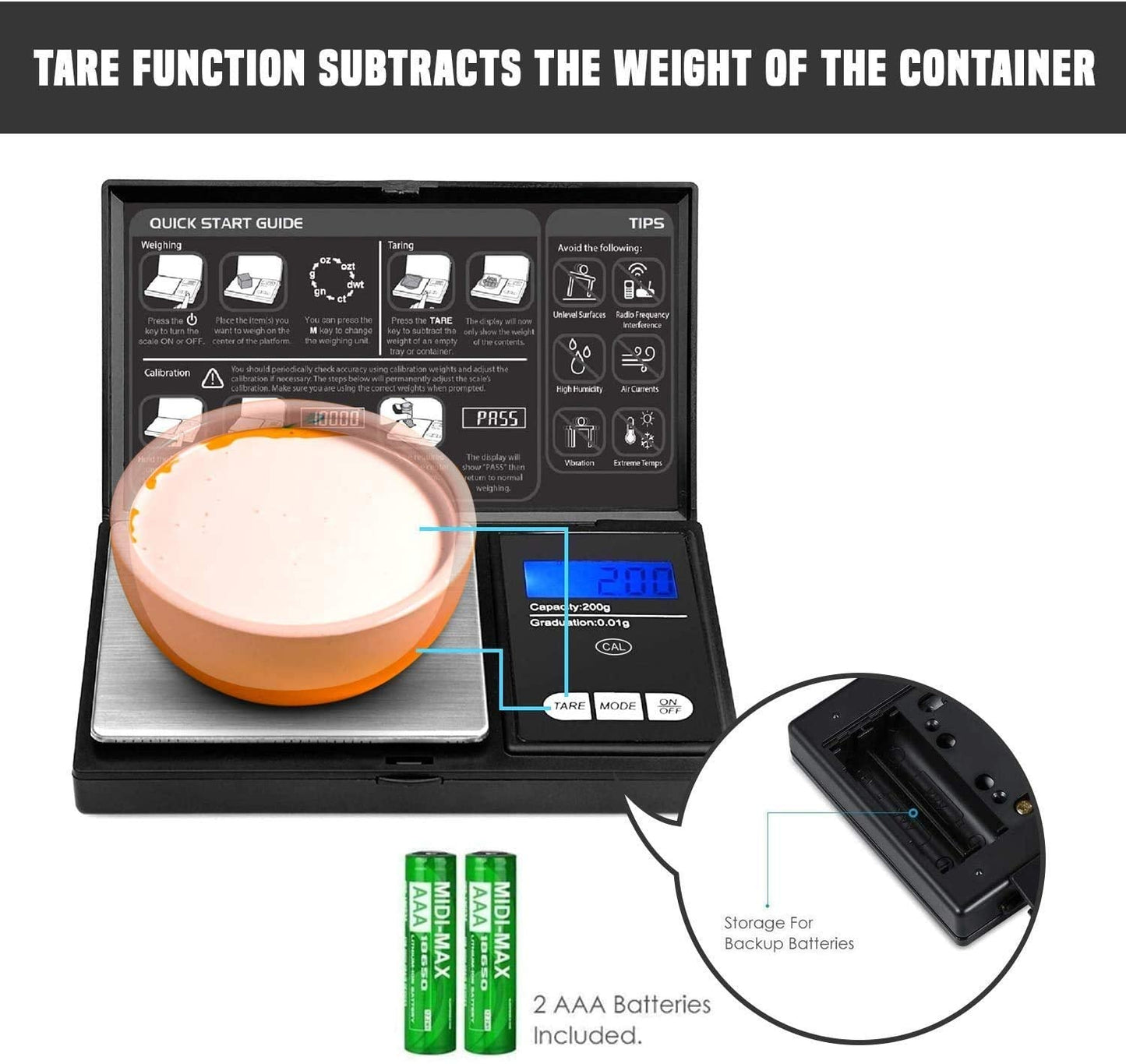 ROYALTEC Digital Pocket Scale - 200g x 0.01g - Black (Batteries Included)