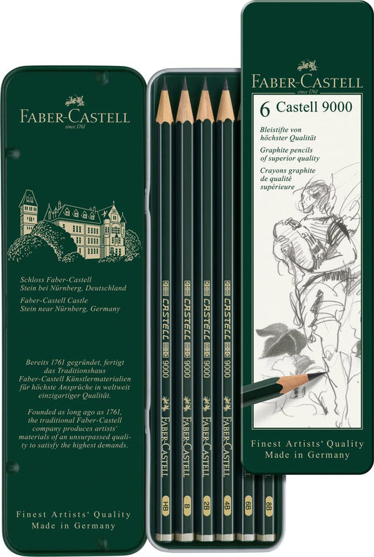 Faber-Castell - Castell 9000 Art Set Pencil (Pack of 6), Green Case of 6