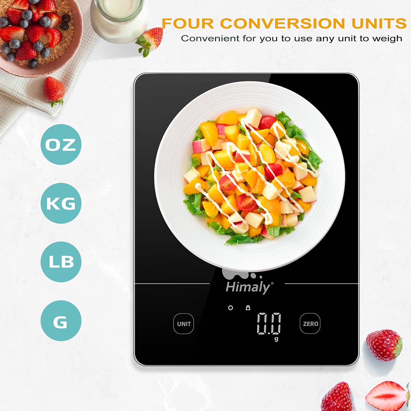 Himaly Digital Kitchen Scales Food Scale with Tempered Glass Platform,Electronic Cooking Scale with LCD Display, Multifunction Weighing Scale for Baking, Tare Functio,5kg/11LB 5kg-Black