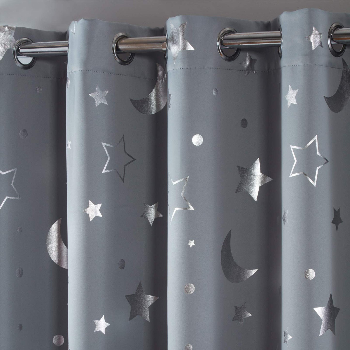 Dreamscene Galaxy Thermal Blackout Curtains Pair of Eyelets Rings Top Panels Children Metallic Stars Moon - Silver Grey, Width 66 inches x Drop 90 inches… 66" wide x 90" drop Silver Grey Moon Stars