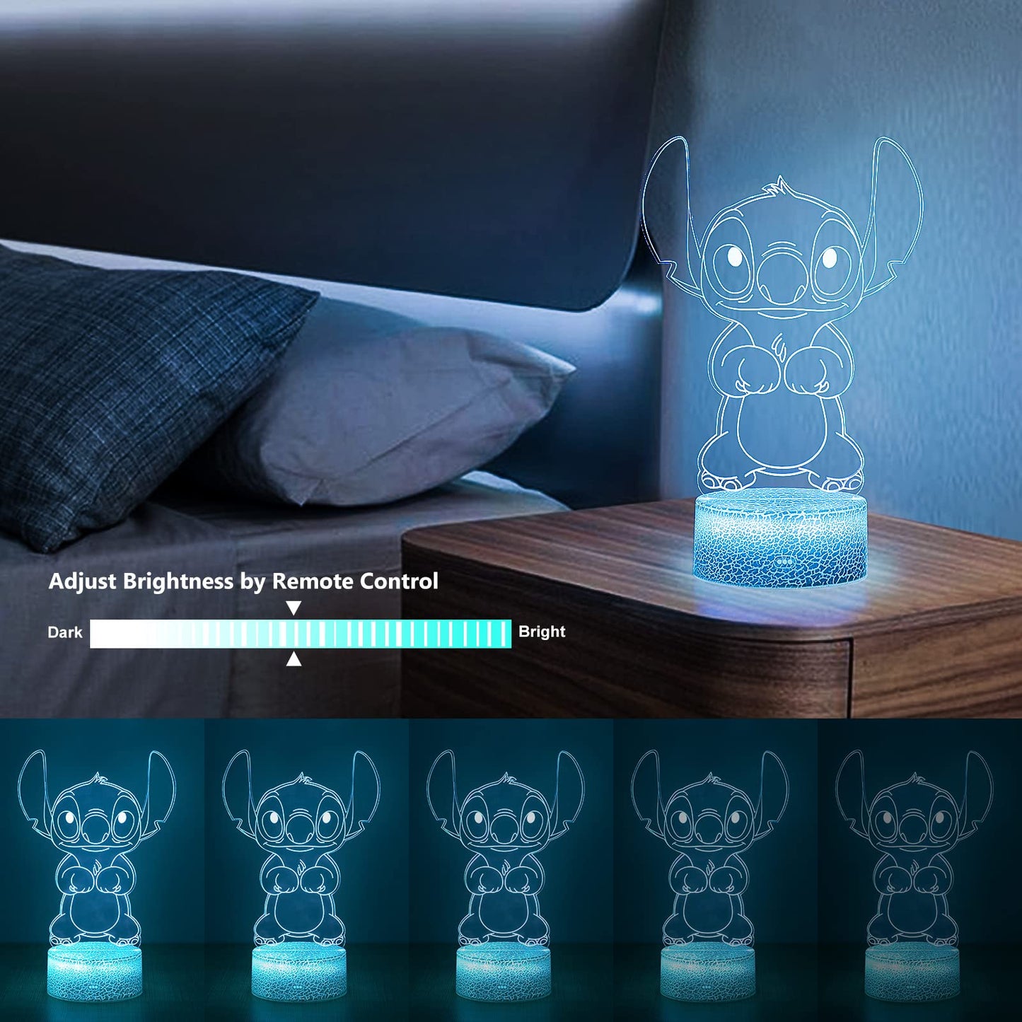 Hoofun 3D Illusion Stitch Night Light: Stitch Light with Remote Control and Smart Touch, Stitch Lamp Stitch Room Decor for Girls Birthday Christmas Stitch Gifts