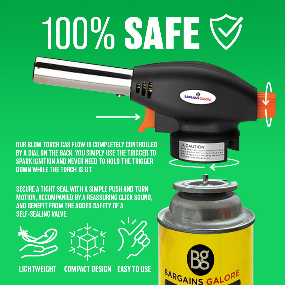 Blow Torch with 4 Butane Gas Bottles - for Camping, Cooking, Kitchen, BBQ, Desserts, Creme Brulee | Refillable Flamethrower Welding Refill Auto Ignition Soldering Weed Burning Blowtorch Lighter