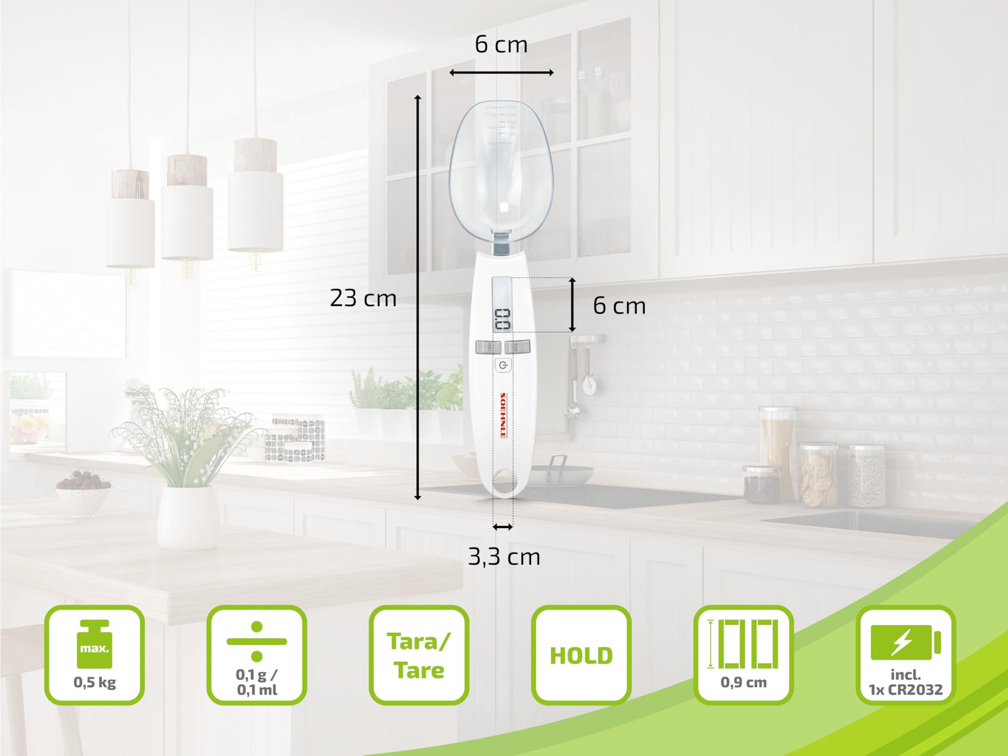 Soehnle Cooking Star digital kitchen scale with 0.1 g graduation and 500 g load capacity, spoon scale for the smallest quantities, precision scale for spices